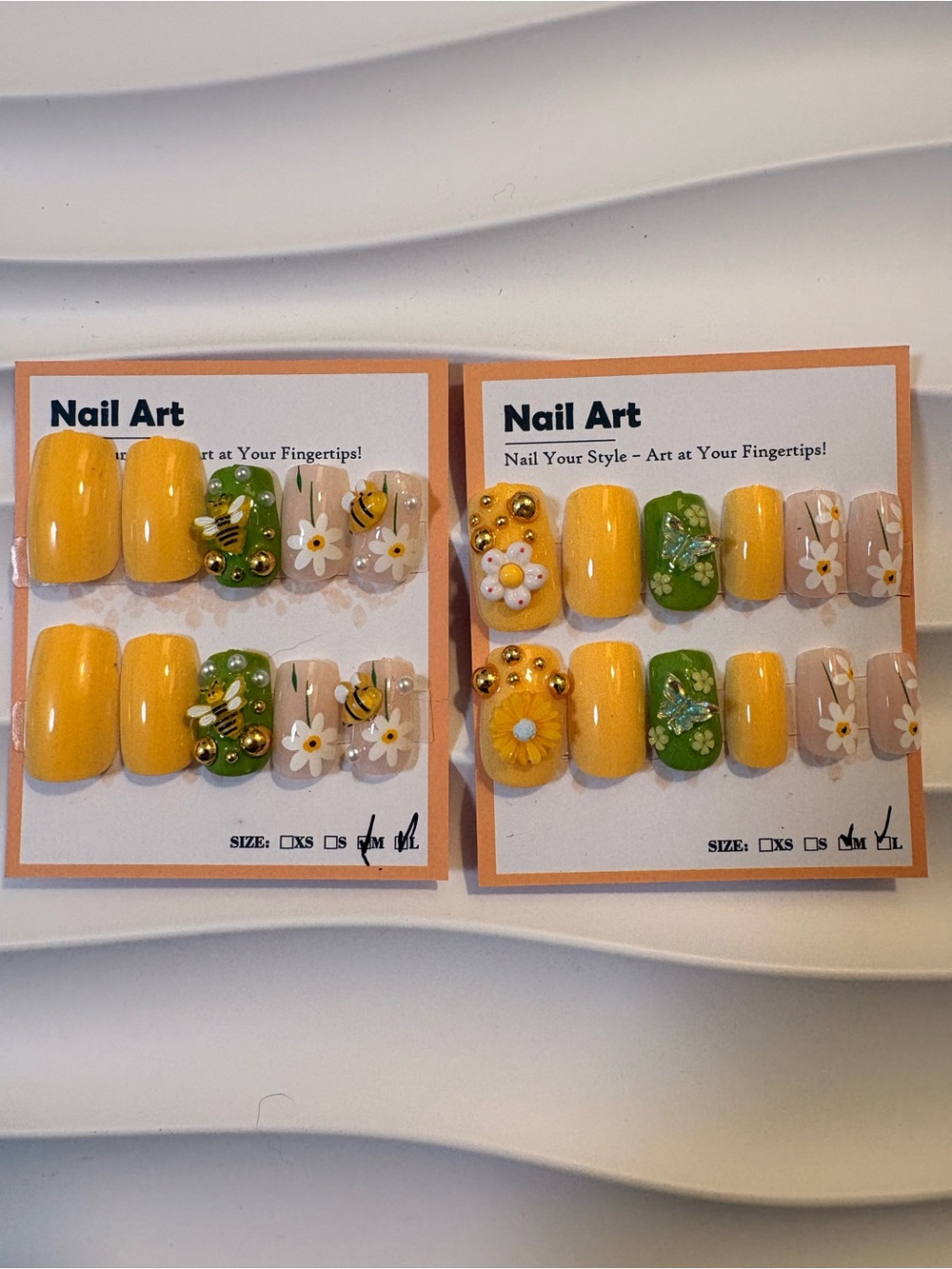 Yellow & Green Floral 3D Press-On Nail Set